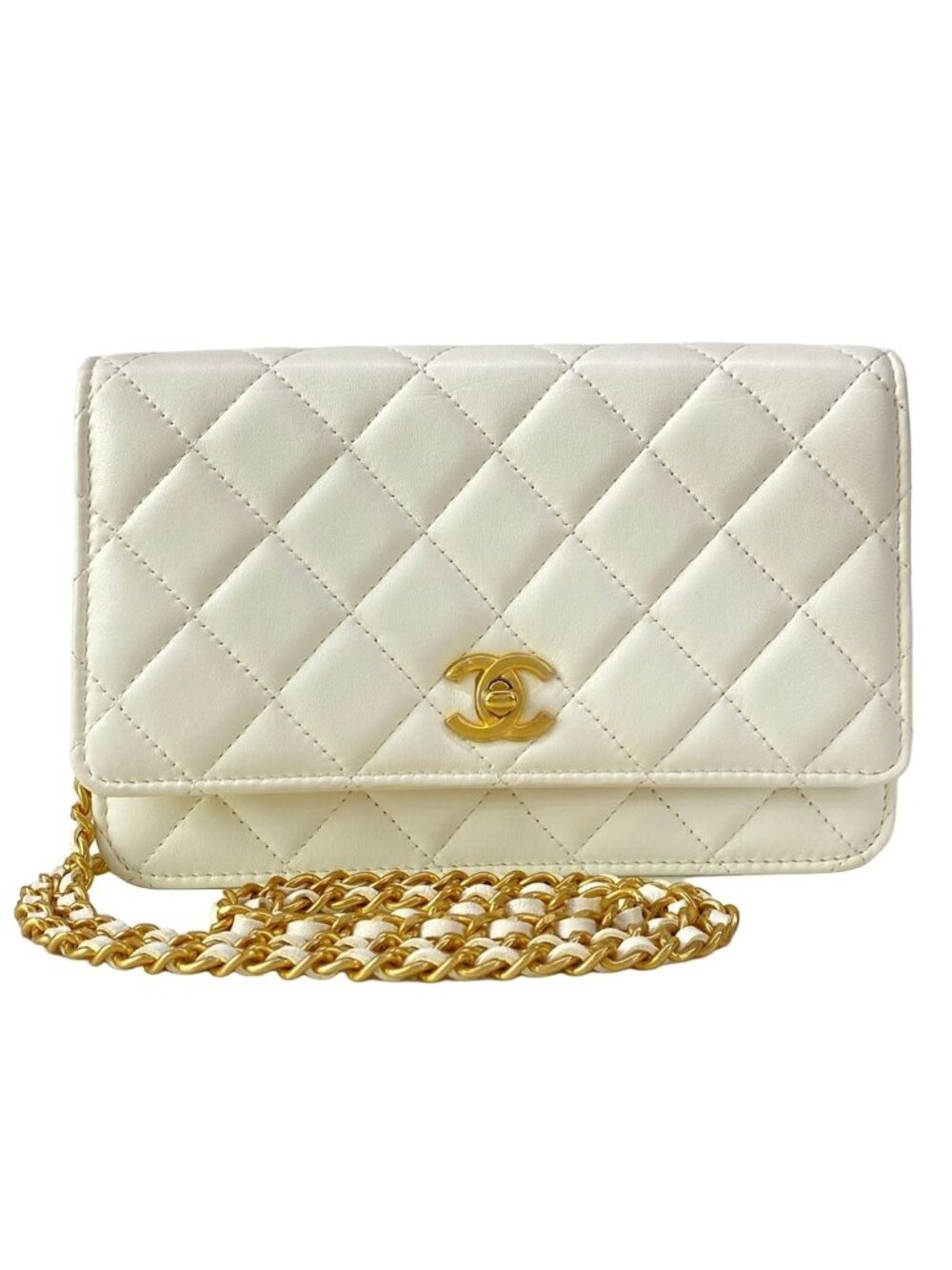 Chanel Wallet Quilted White Chain Gold Coco Ball Aja Star Lambskin Shoulder Bag